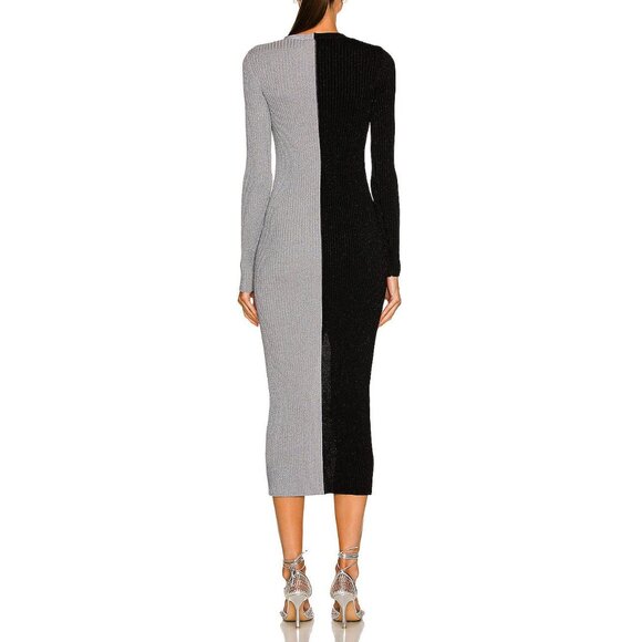 Last Chance! New Staud Shoko Glitter Ribbed Colorblock Dress Black Silver L $195 - Picture 3 of 9